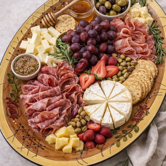 Ambiance Romance Oval Platter 18" Nance Wheeler Hand Painted Red Folk Floral - Picture 1 of 14